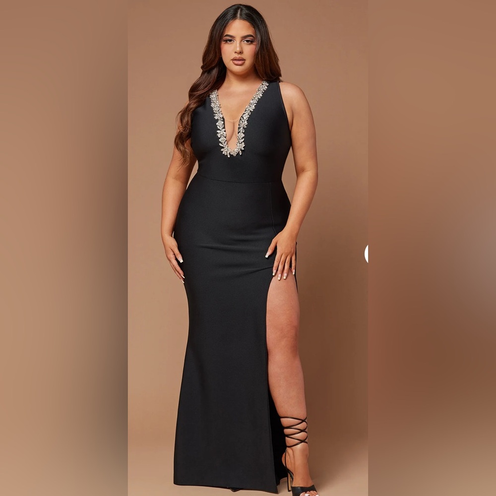 Fashion Nova Kella Embellished Bandage Gown – Black, Size 1X